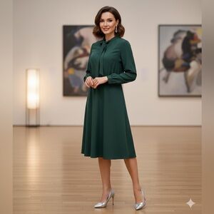 Space Style Concept Green Crepe Mini Dress Long Sleeve Italy Size 42 / US S